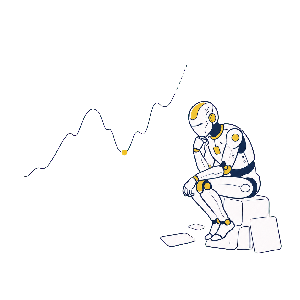 A thoughtful AI agent studying an evolving market signal